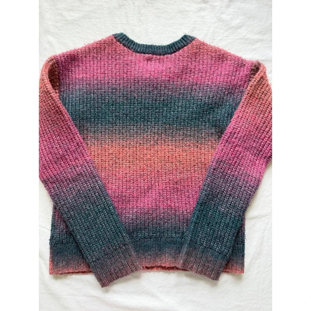 SO Girls Crewneck Sweater Pink Orange Blue Space Dye Ombre Knit Size L 10/12
